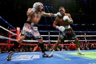 NEW YORK, NY - DECEMBER 01: Miguel Cotto (L) connects on a punch while fighting against Austin Trout in their WBA Super Welterweight Championship title fight at Madison Square Garden on December 1, 2012 in New York City. (Photo by Elsa/Getty Images)