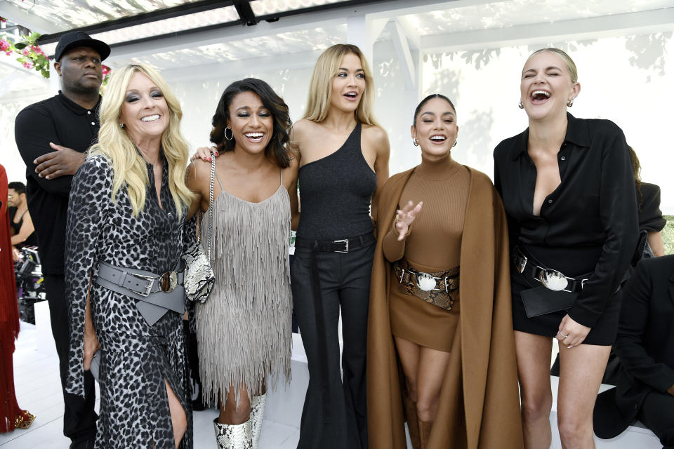 Jane Krakowski, form left, Ariana DeBose, Rita Ora, Vanessa Hudgens and Kelsea Ballerini attend the Michael Kors Spring/Summer 2024 fashion show as part of New York Fashion Week on Monday, Sept. 11, 2023, in New York. (Photo by Evan Agostini/Invision/AP)