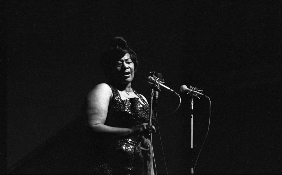 <p>1959 – ELLA FITZGERALD – ENTERTAINMENT – First African-American, along with Count Bassie, to win a Grammy Award. — Photo of Ella Fitzgerald CIRCA 1960. (Michael Ochs Archives/Getty Images) </p>