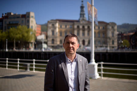 Arnaldo Otegi, general secretary of pro Basque independence party Sortu, poses following an interview with Reuters about Friday's announcement of disarmament by separatist group ETA in Bilbao, Spain April 7, 2017. REUTERS/Vincent West