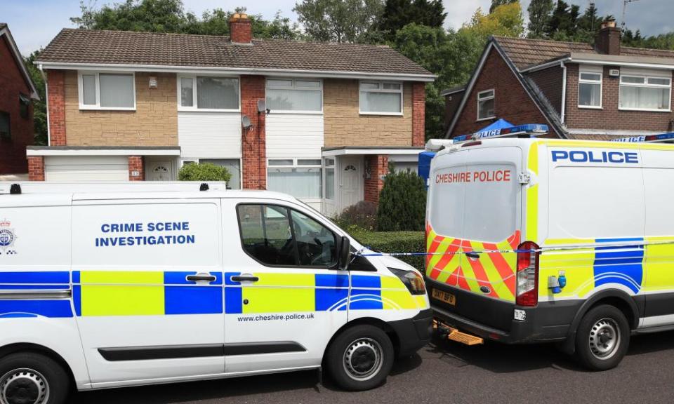 Police vans at Letby’s home in Chester in June 2019, after she was re-arrested.