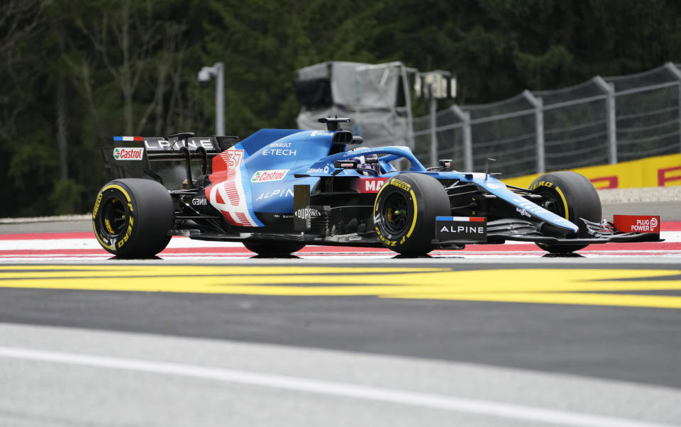 Alpine driver Zhou Guanyu of China steers his car during the first free practice session for the Austrian Formula One Grand Prix at the Red Bull Ring racetrack in Spielberg, Austria, Friday, July 2, 2021. The Austrian Grand Prix will be held on Sunday. (AP Photo/Darko Bandic)