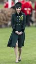 <p>To celebrate St. Patrick’s Day, Kate donned a $3,300 bespoke green coat and paired it with $900 shoes and a clutch. </p>
