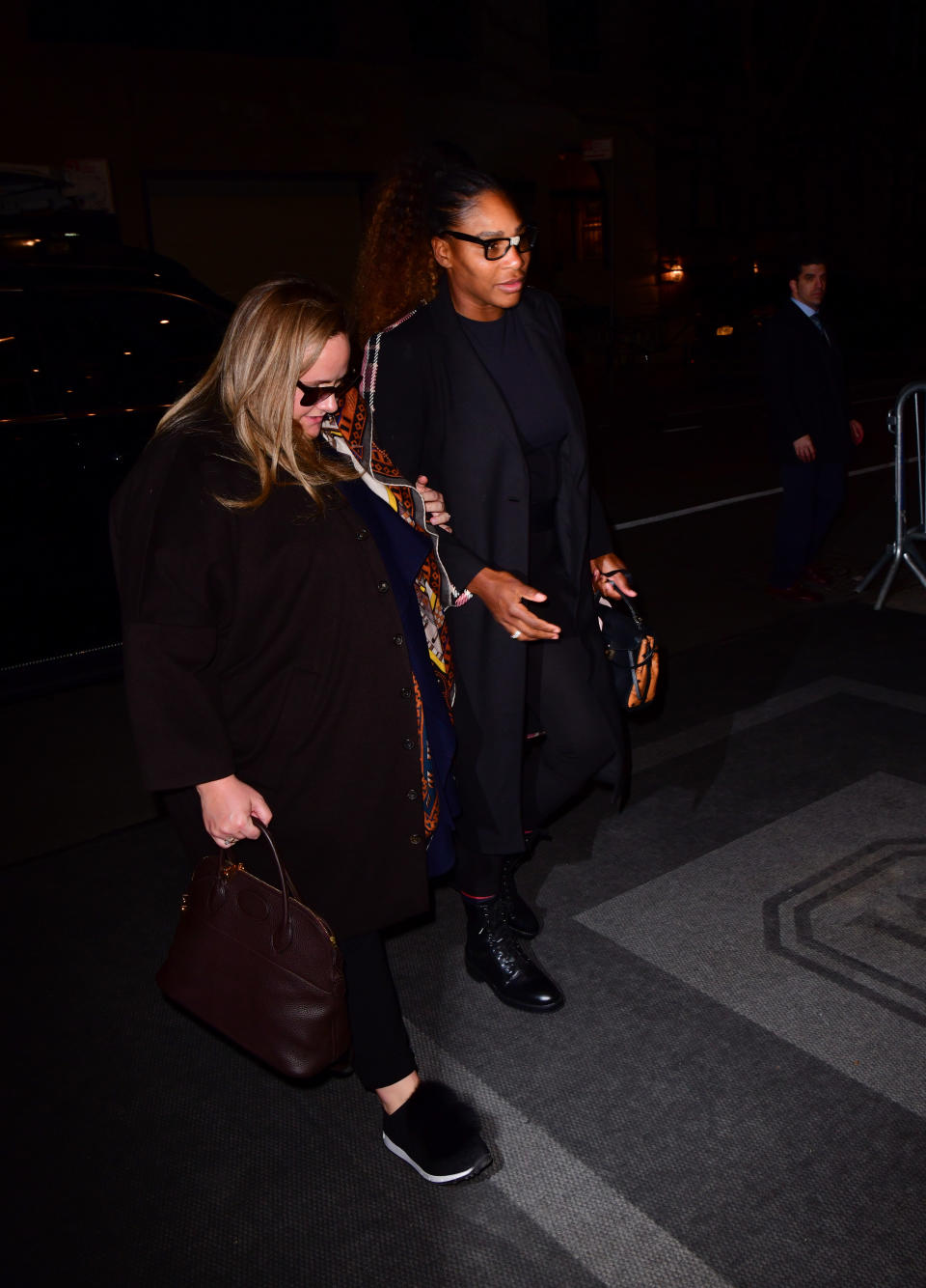 Serena Williams was seen arriving at The Mark Hotel on Tuesday evening. Source: Getty