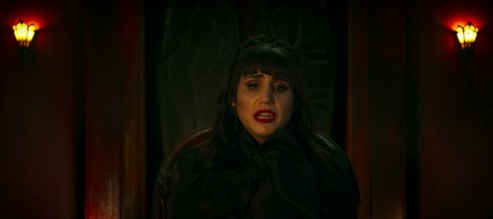 Nadja talking to the camera in "What We Do in the Shadows"