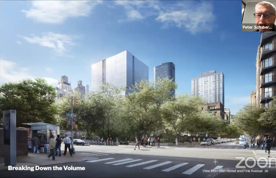 New York Blood Center leaders presented renderings Tuesday showing how their planned expansion would fit into the surrounding neighborhood. (Manhattan Community Board 8)