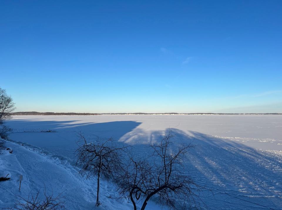 Lake Mendota in Madison shown frozen over this week. Jan. 15, 2024, was the lake's third-latest freeze date since records began being kept over 170 years ago.
