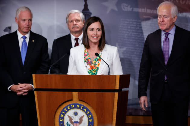 Sen. Katie Britt (R-Ala.), a rising star in the Republican Party, will give the official GOP response to President Joe Biden's State of the Union address. (Photo by Chip Somodevilla/Getty Images)