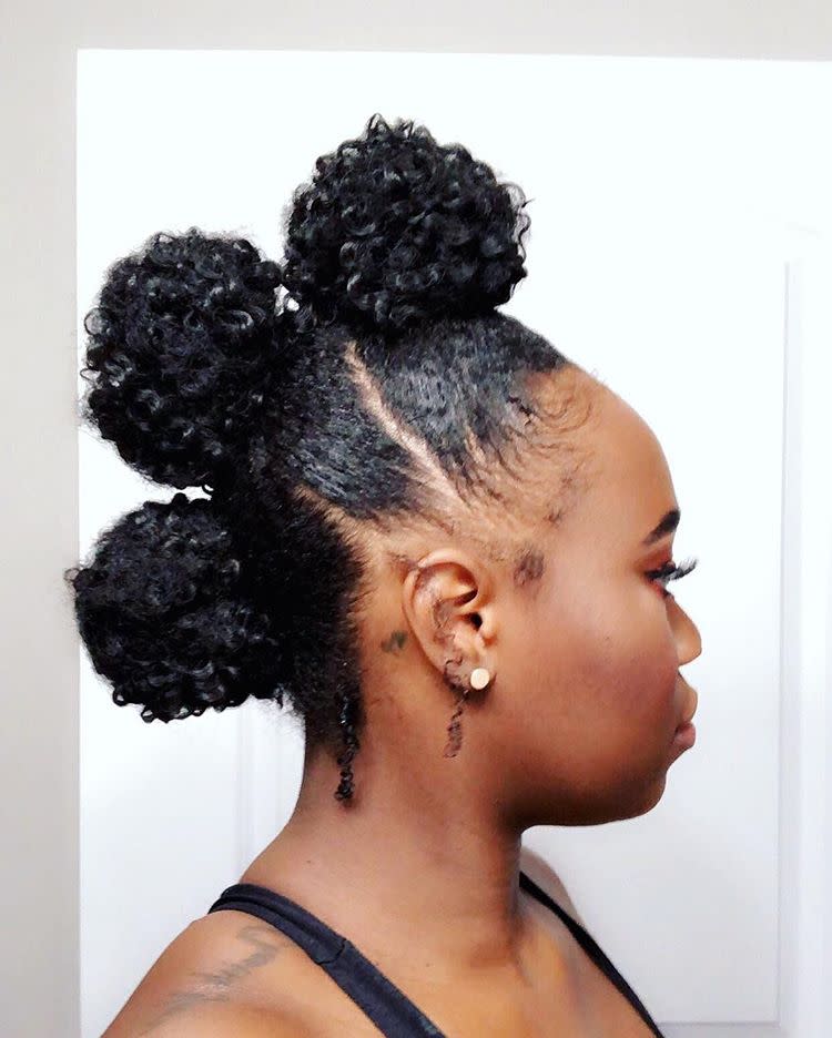 <p>Three textured topknots are better than one, so you will be unstobble with this gorgeous look. (Photo: Instagram/jessie.town) </p>