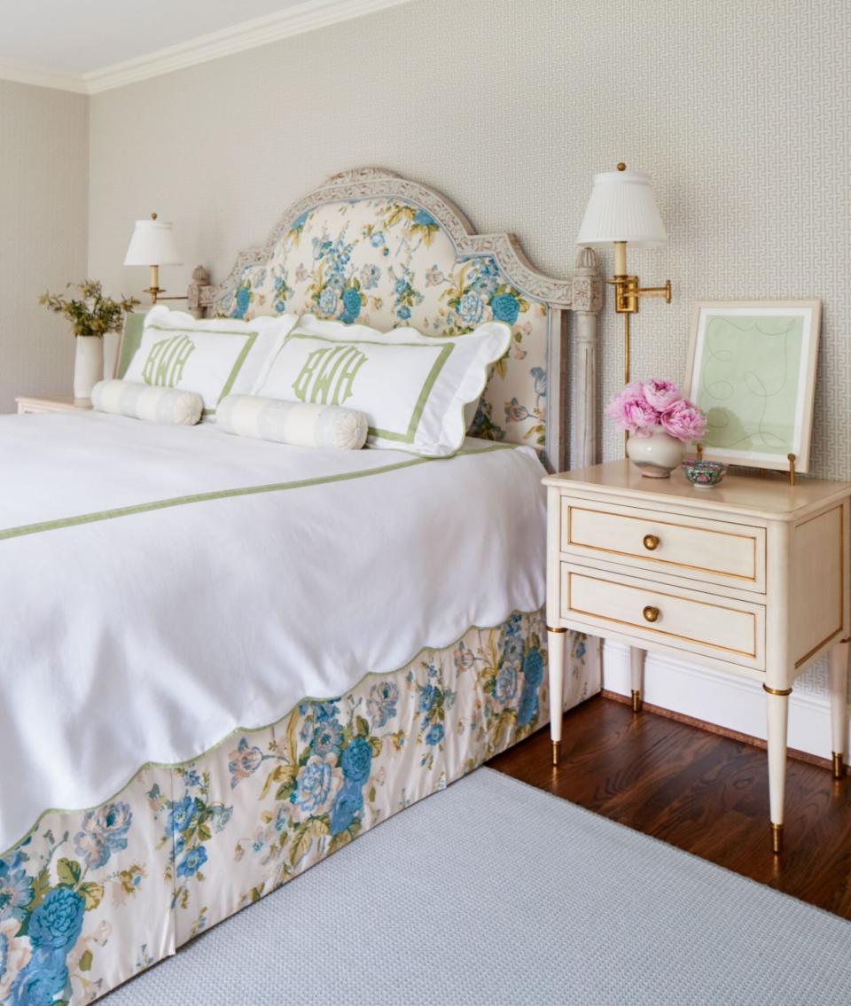 Amy Berry Designed Dallas Home Bedroom with Blue and Green Accents