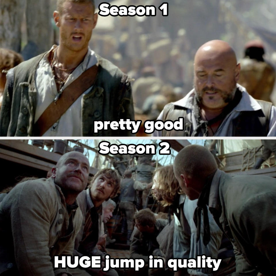 season 1 labeled "pretty good" and season 2 labeled "HUGE jump in quality"