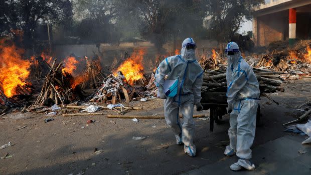 Mass cremation of coronavirus disease (COVID-19) victims at a crematorium in New Delhi