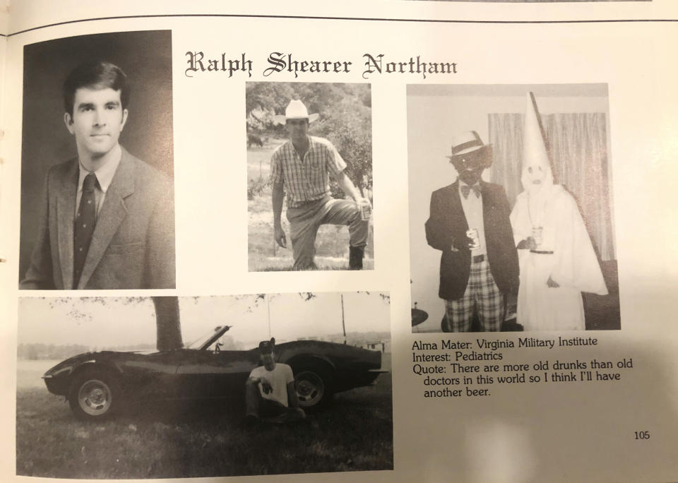 Imagen de la página del gobernador de Virginia, Ralph Northam, en el anuario de 1984 de la Escuela Médica del Este de Virginia. (Eastern Virginia Medical School vía AP)