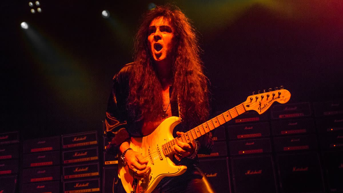  Yngwie Malmsteen live on stage at O2 Forum Kentish Town on August 2, 2017 in London. 