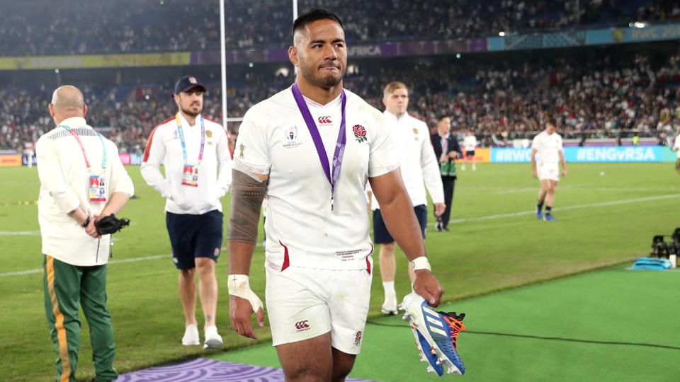England centre Manu Tuilagi after 2019 Rugby World Cup final. Credit: Alamy