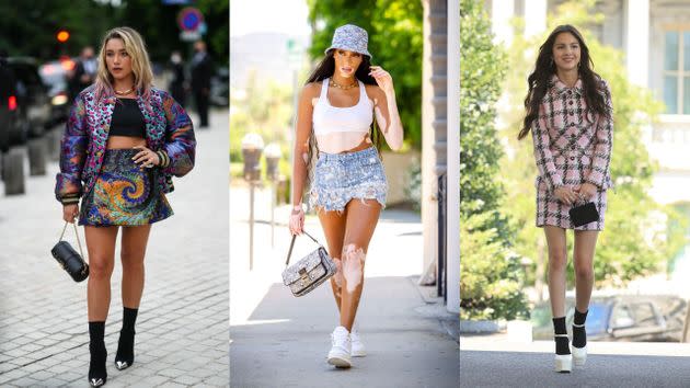 Florence Pugh, Winnie Harlow and Olivia Rodrigo have been photographed in miniskirts recently.  (Photo: Getty/Edward Berthelot/John Sciulli/Chip Somodevilla)