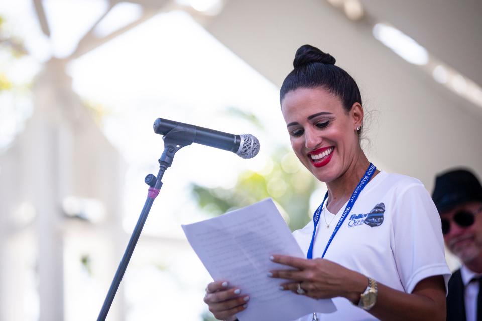 Rosemary Zore, shown here during the first annual Blues for the Blue, a benefit concert raising funds for her organization, The Fallen Officers and The Robert L. Zore Foundation, at Cambier Park in Naples on  March 31, 2019.  Zore and her husband, Michael Aaron Randall were arrested Tuesday on felony charges related to soliciting for contributions.