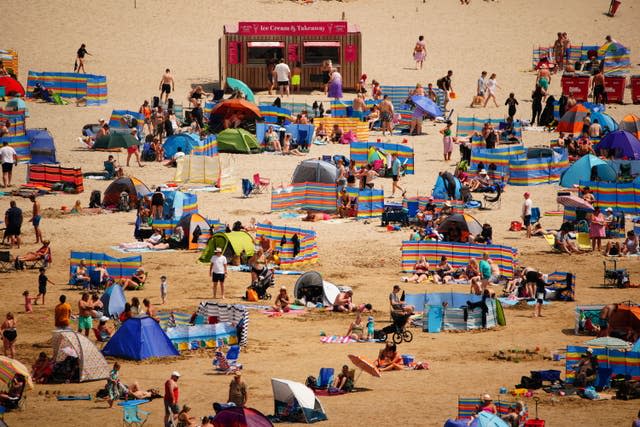 People on a busy Perranporth beach