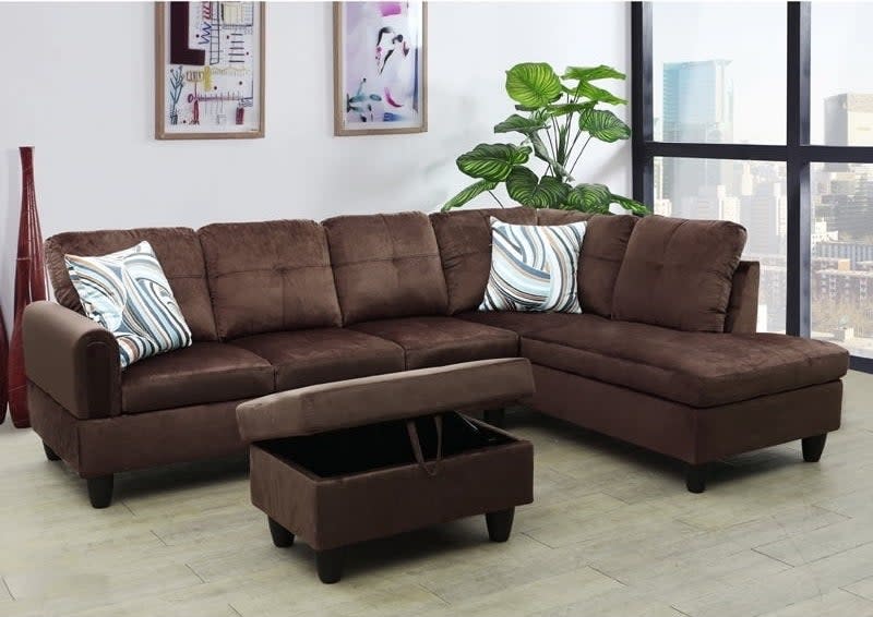 the brown sectional in a living room