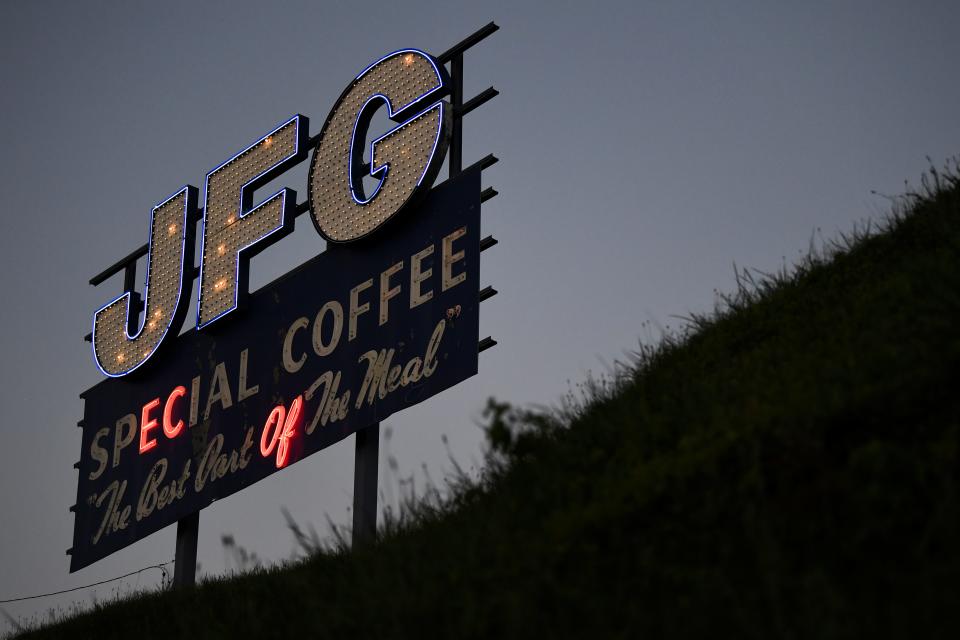 Lights on the JFG sign regularly faded and burned out in the months leading up to the South Knoxville fixture being disassembled. Reily Foods, which owns the sign, was waiting to learn more about the future of the leased property before making repairs.