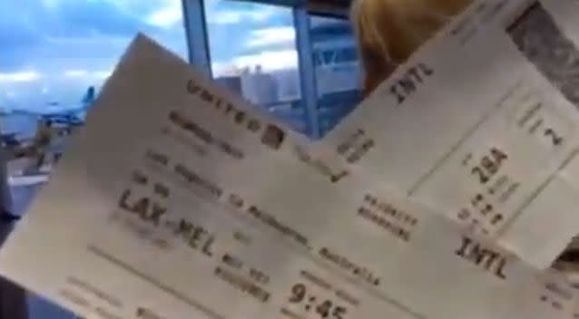 Mr Newman's airline tickets. Photo: YouTube