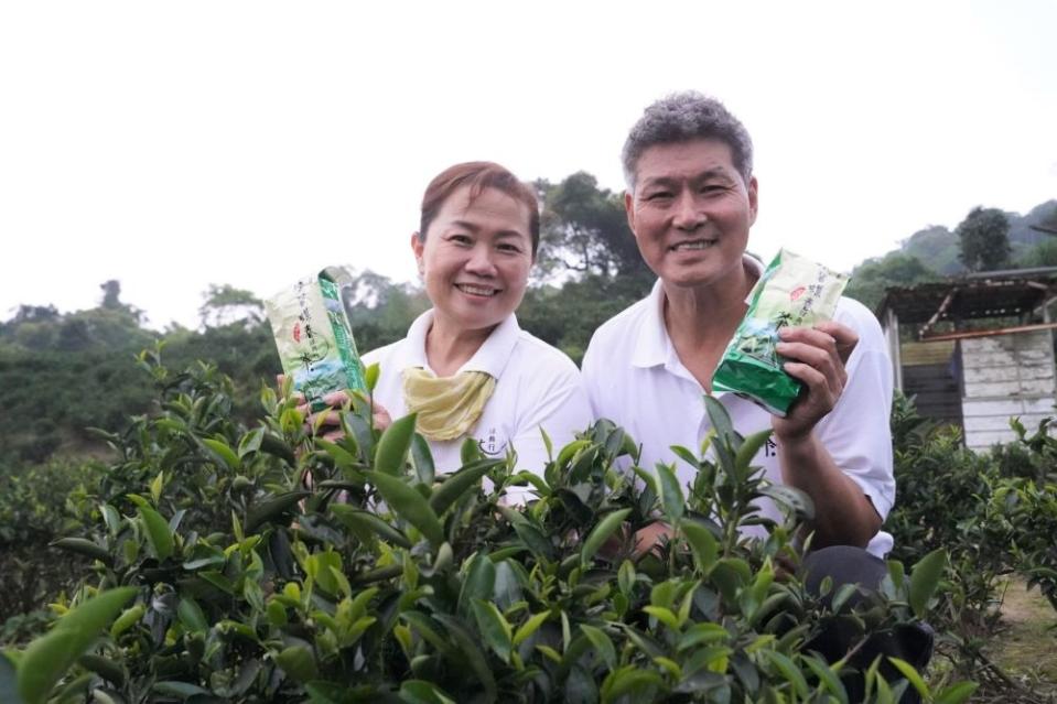 《圖說》三峽茗茶祥興行由第六代茶農周育成(右)及李秀峯(左)夫婦所經營，經營1.8公頃的茶園。〈農業局提供〉