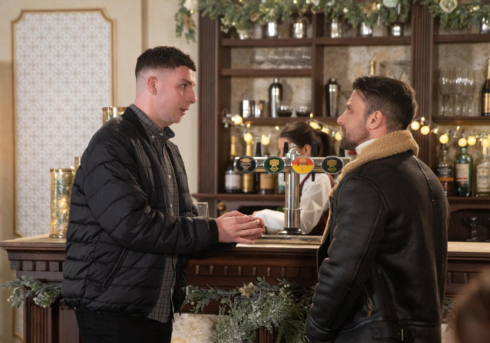 FROM ITV

STRICT EMBARGO - No Use Before Tuesday 13th December 2022

Coronation Street - Ep 1082526

Monday 19th December 2022

Under Amyâ€™s orders, Jacob [JACK JAMES RYAN] meets his dad Damon [CIARAN GRIFFITHS] whoâ€™s angry to hear how Harvey got Jacob dealing drugs and put him in hospital. Jacob implores his dad to leave, worried his new life will be destroyed. 

Picture contact - David.crook@itv.com

Photographer - Danielle Baguley

This photograph is (C) ITV Plc and can only be reproduced for editorial purposes directly in connection with the programme or event mentioned above, or ITV plc. Once made available by ITV plc Picture Desk, this photograph can be reproduced once only up until the transmission [TX] date and no reproduction fee will be charged. Any subsequent usage may incur a fee. This photograph must not be manipulated [excluding basic cropping] in a manner which alters the visual appearance of the person photographed deemed detrimental or inappropriate by ITV plc Picture Desk. This photograph must not be syndicated to any other company, publication or website, or permanently archived, without the express written permission of ITV Picture Desk. Full Terms and conditions are available on  www.itv.com/presscentre/itvpictures/terms
