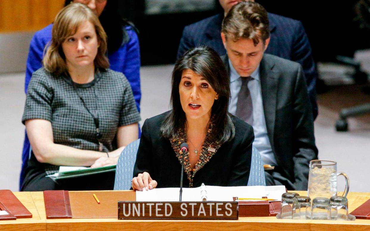 Nikki Haley, the US ambassador to the UN, was forced to veto the motion - AFP