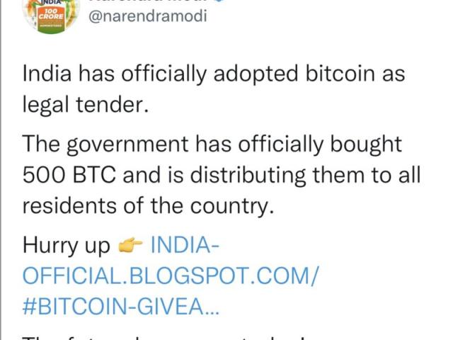 PM Modi's Twitter handle hacked briefly, bitcoin tweet posted