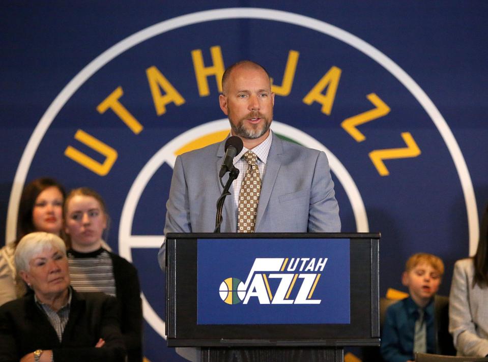 Steve Miller talks about the announcement that ownership of the Utah Jazz will be transferred into a legacy trust to ensure the Jazz stay in Utah at the Vivint Arena in Salt Lake City on Jan. 23, 2017. | Kristin Murphy, Deseret News