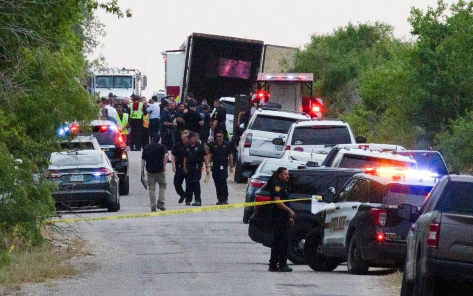 Emergency services surround the truck near San Antonio - Reuters