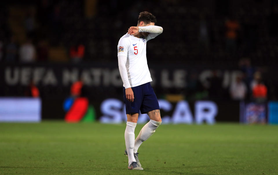 England's John Stones appears dejected after the Nations League Semi Final at Estadio D. Alfonso Henriques, Guimaraes.