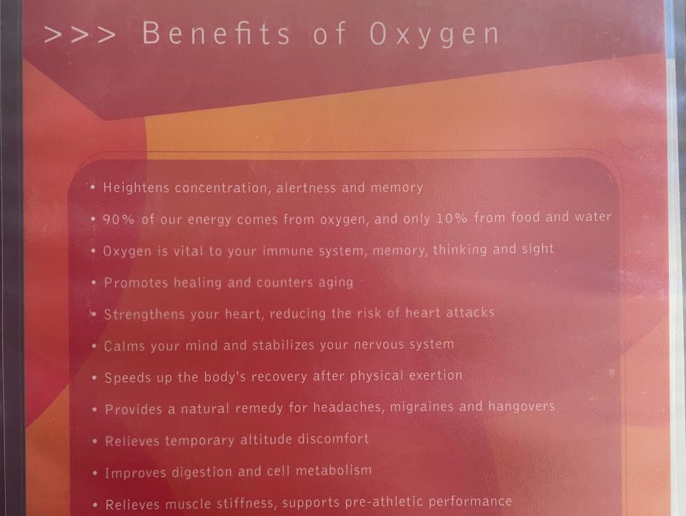 The supposed benefits of oxygen bars, according to a handbook.