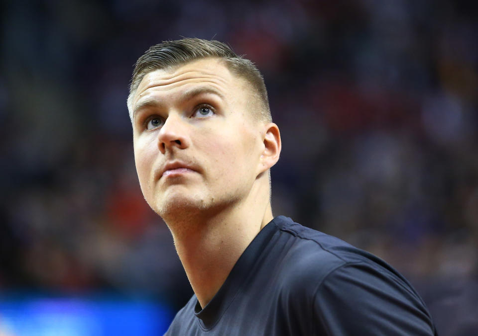 Dallas center Kristaps Porzingis has missed 10 games due to soreness in his right knee. (Vaughn Ridley/Getty Images)