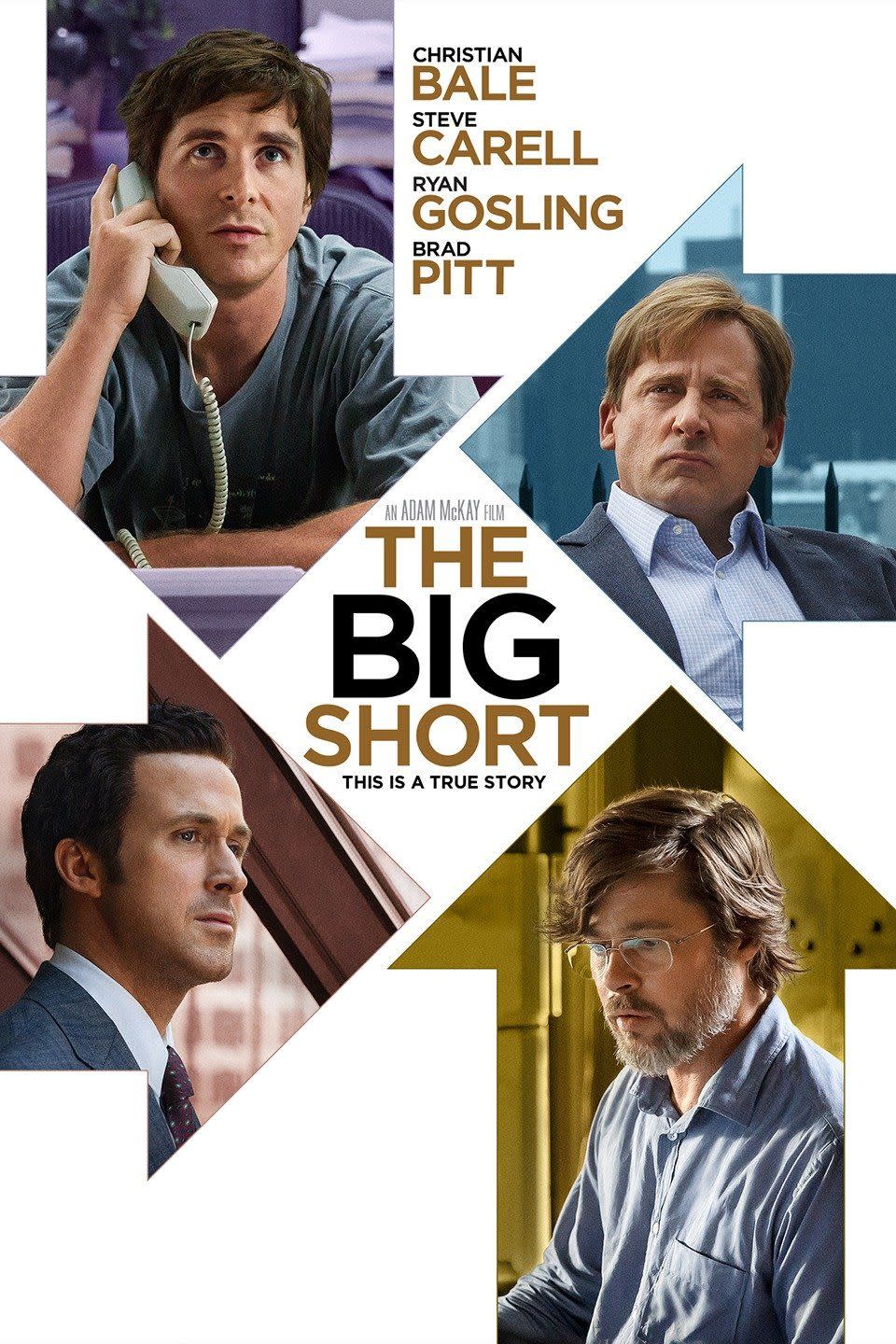 <p><a class="link " href="https://www.amazon.com/Big-Short-Christian-Bale/dp/B019969US8?tag=syn-yahoo-20&ascsubtag=%5Bartid%7C10063.g.35716832%5Bsrc%7Cyahoo-us" rel="nofollow noopener" target="_blank" data-ylk="slk:Watch Now;elm:context_link;itc:0;sec:content-canvas">Watch Now</a></p><p>Based on the best-selling book by Michael Lewis, <em>The Big Short</em> tells the story of a small cadre who saw the 2008 financial crash coming. The acting is superb—what with Christian Bale, Steve Carell, Ryan Gosling, and Brad Pitt, how could it not be?—and the film manages to make the minutiae of Wall Street comprehensible, even interesting. </p>