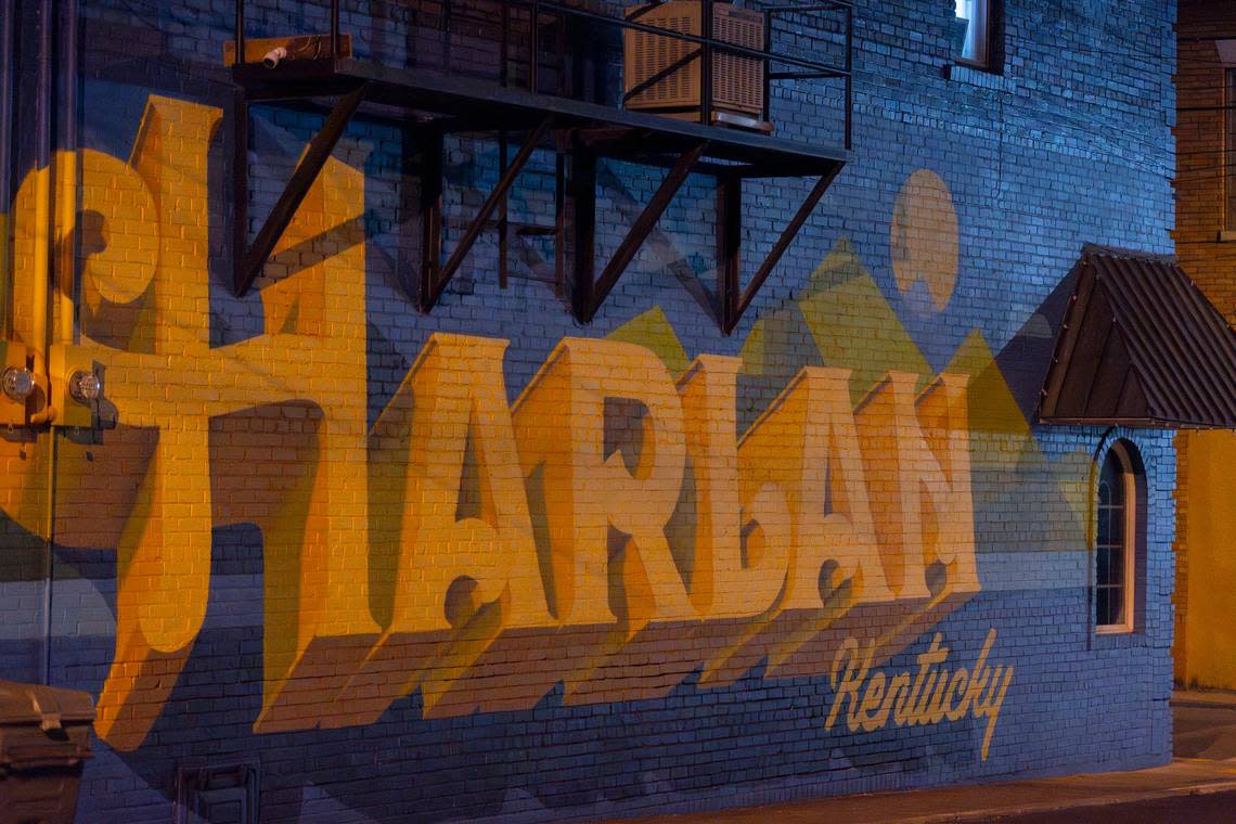 A mural by the collective Often Seen Rarely Spoken is photographed in downtown Harlan, Ky., on Saturday, April 6, 2024.