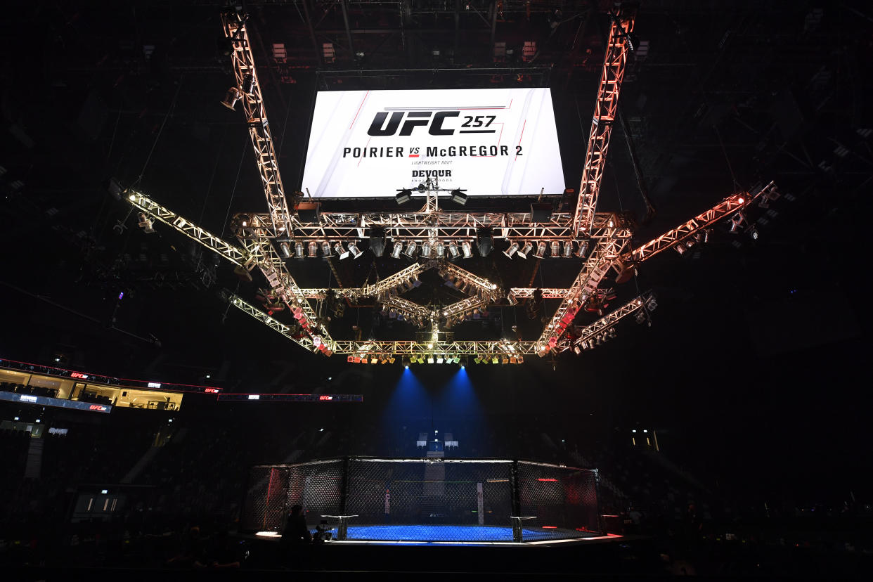 ABU DHABI, UNITED ARAB EMIRATES - JANUARY 23: A general view of the Octagon prior to the UFC 257 event inside Etihad Arena on UFC Fight Island on January 23, 2021 in Abu Dhabi, United Arab Emirates. (Photo by Chris Unger/Zuffa LLC)