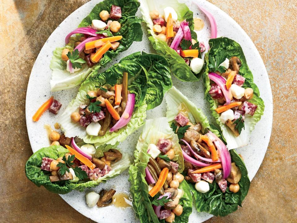 Chickpea and Salami Salad Cups with Pickled Vegetables