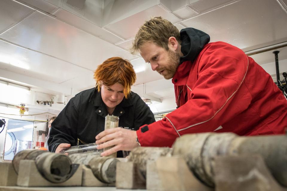 Professor Tina van de Flierdt with colleague Dr Johann Klages working on a sample of ancient soil (PA)