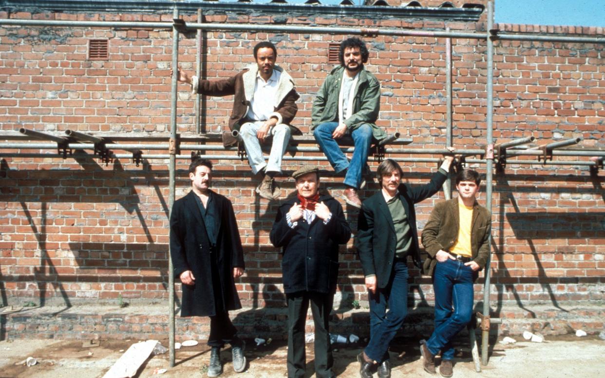 The cast of Boys From the Blackstuff (clockwise from top left): Alan Igbon, Michael Angelis, Gary Bleasdale, Tom Georgeson, Peter Kerrigan and Bernard Hill