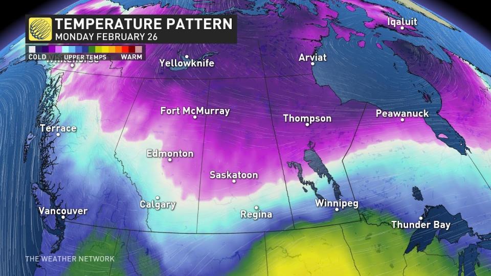 Prairies temp pattern Monday