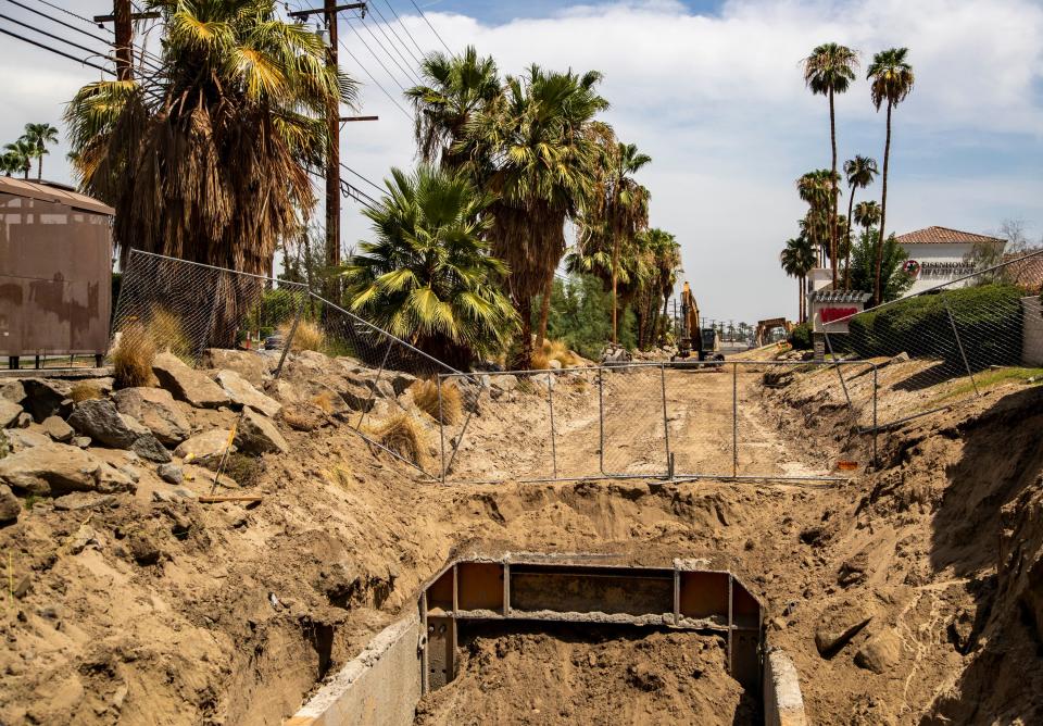 The site of a storm drain improvement project led by Riverside County Flood Control in cooperation with the City of Palm Springs is seen alongside Highway 111 in Palm Springs, Calif., Friday, Aug. 12, 2022. 