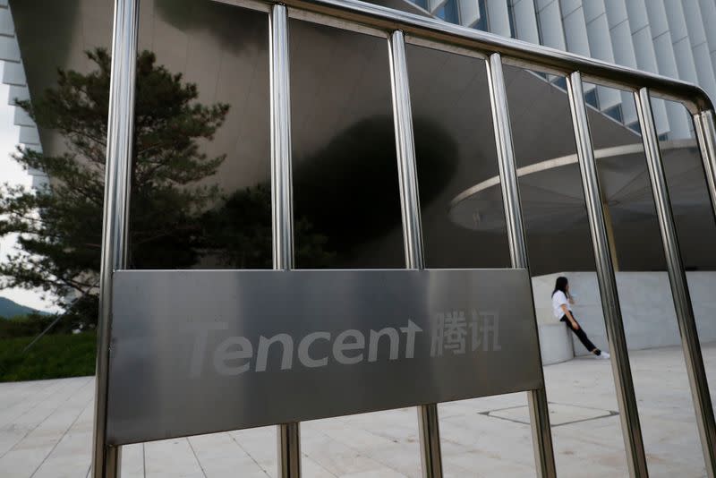 A logo of Chinese tech firm Tencent, owner of messaging app WeChat, is pictured in Beijing
