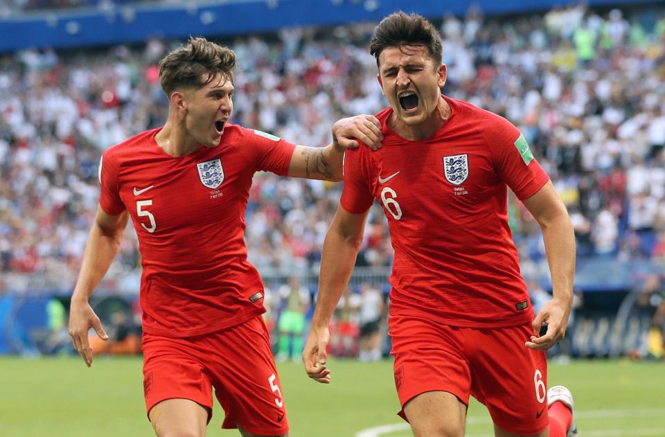 It's coming home: England's Harry Maguire celebrates scoring against Sweden (PA)