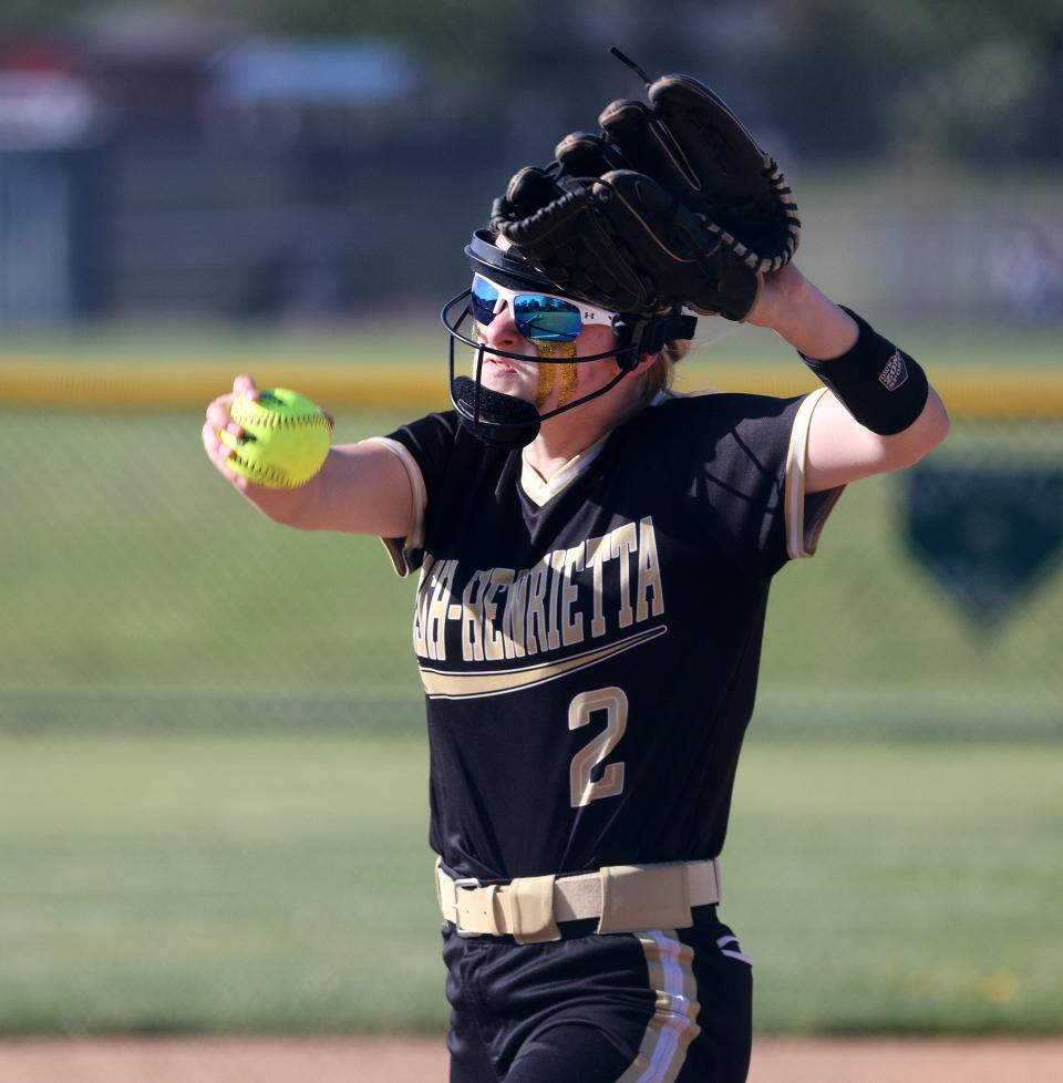 Rush-Henrietta pitcher Kadyn Hartel delivers a pitch against Churchville-Chili.