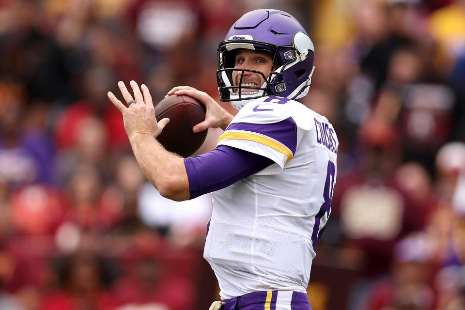 Kirk Cousins and the 7-1 Vikings visit the AFC contender Bills during NFL Week 10. (Photo by Scott Taetsch/Getty Images)