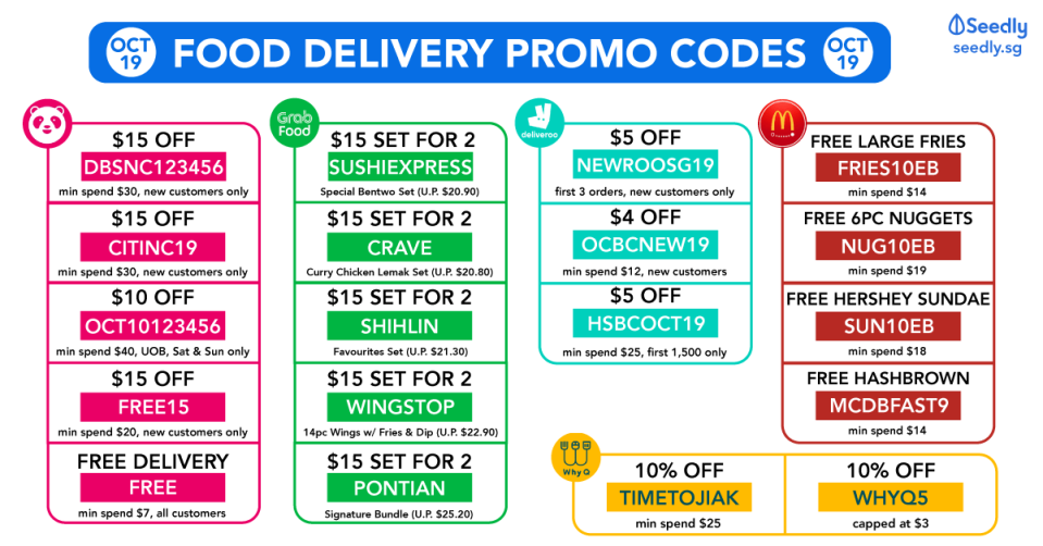 Seedly Food Delivery Promo Codes October 2019