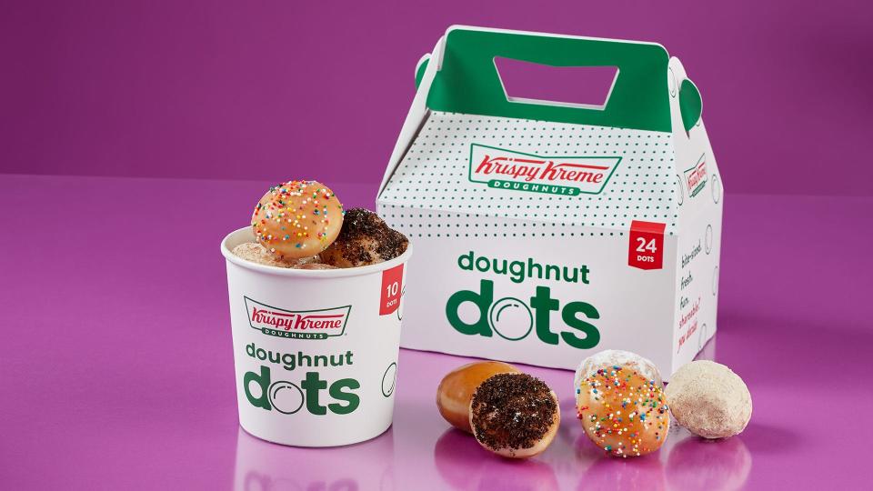 Krispy Kreme announced Monday it is adding Doughnut Dots to its menu on a permanent basis starting June 10.