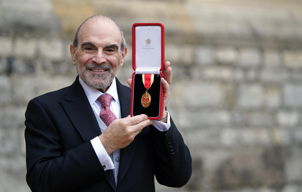 Actor Sir David Suchet after receiving his Knighthood for services to Drama and to Charity during an investiture ceremony at Windsor Castle. Picture date: Tuesday January 25, 2022.