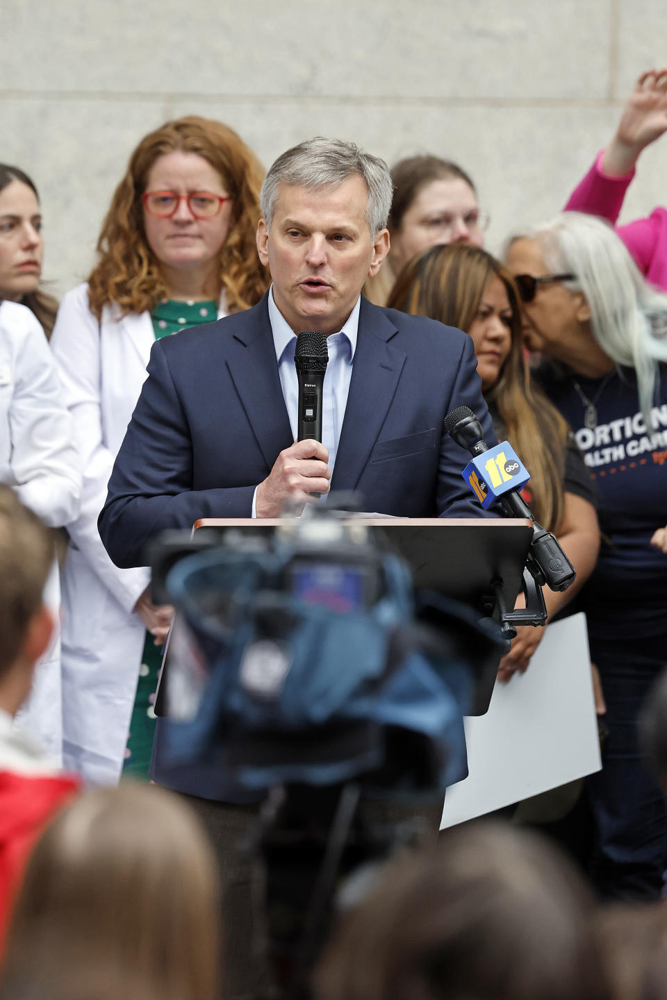 North Carolina Attorney General Josh Stein speaks speaks at a rally at Bicentennial Plaza put on by Planned Parenthood South Atlantic in response to a bill before the North Carolina Legislature, Wednesday, May 3, 2023, in Raleigh, N.C. (AP Photo/Karl B DeBlaker)